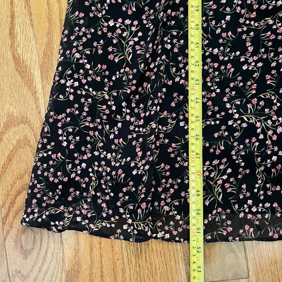 Nicholas Floral Print Silk Midi Dress Womens 4 Black Sleeveless Splits Cocktail - Picture 11 of 12